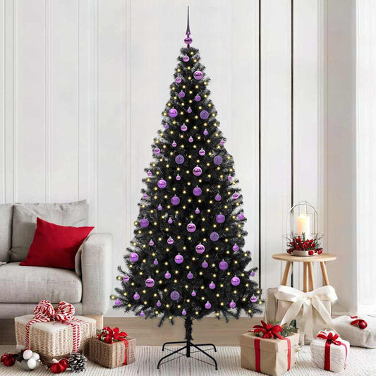Karácsonyfa 300 LED-del állvánnyal Fekete 210 cm PVC
