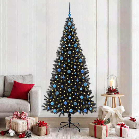 Karácsonyfa 300 LED-del állvánnyal Fekete 210 cm PVC