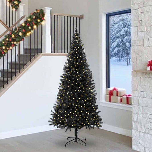 Karácsonyfa 300 LED-del állvánnyal Fekete 240 cm PVC