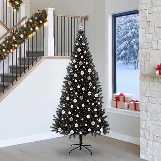 Karácsonyfa 300 LED-del állvánnyal Fekete 240 cm PVC
