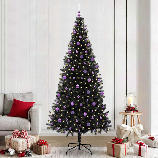 Karácsonyfa 300 LED-del állvánnyal Fekete 240 cm PVC