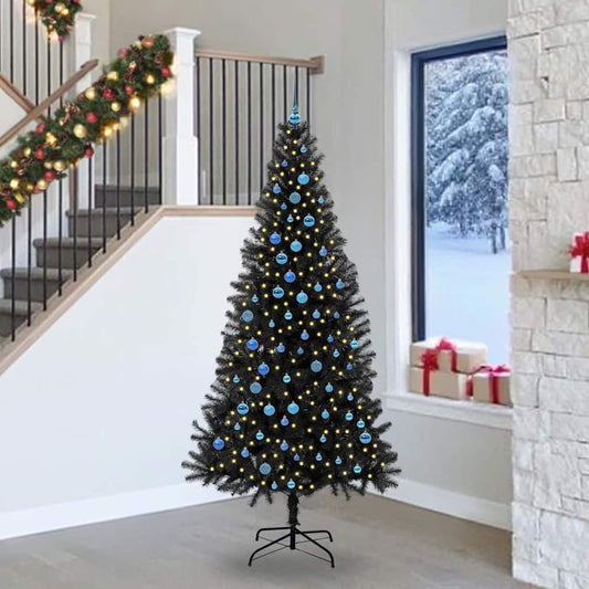 Karácsonyfa 300 LED-del állvánnyal Fekete 240 cm PVC