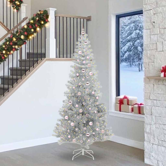 Karácsonyfa 300 LED-del állvánnyal Ezüst 240 cm PET