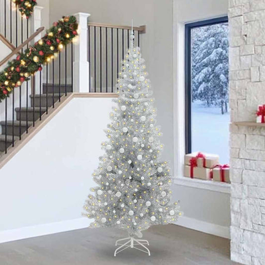 Karácsonyfa 300 LED-del állvánnyal Ezüst 240 cm PET