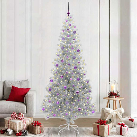 Karácsonyfa 300 LED-del állvánnyal Ezüst 240 cm PET