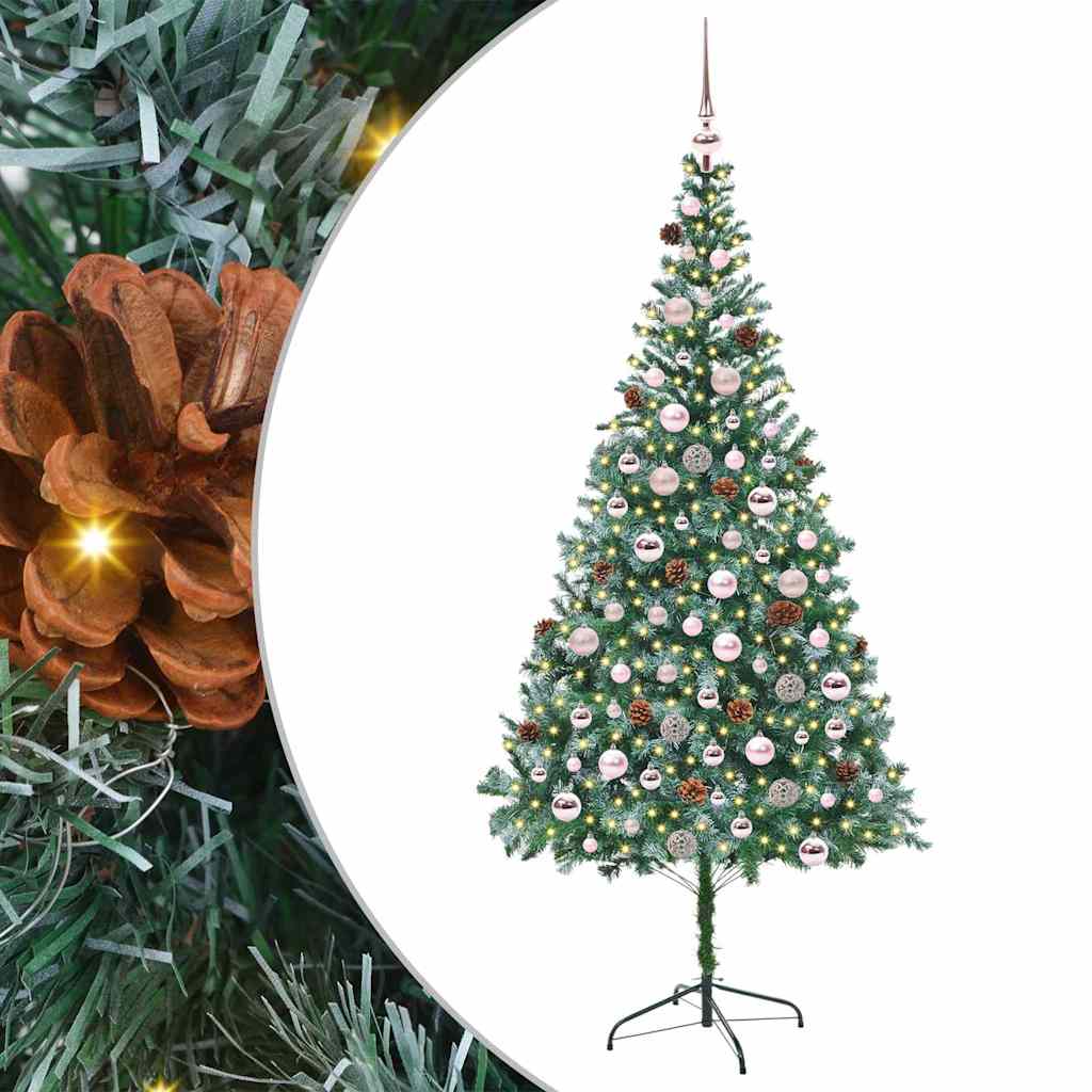 Mű karácsonyfa 300 LED-del állvánnyal Zöld 210 cm PVC és Acél