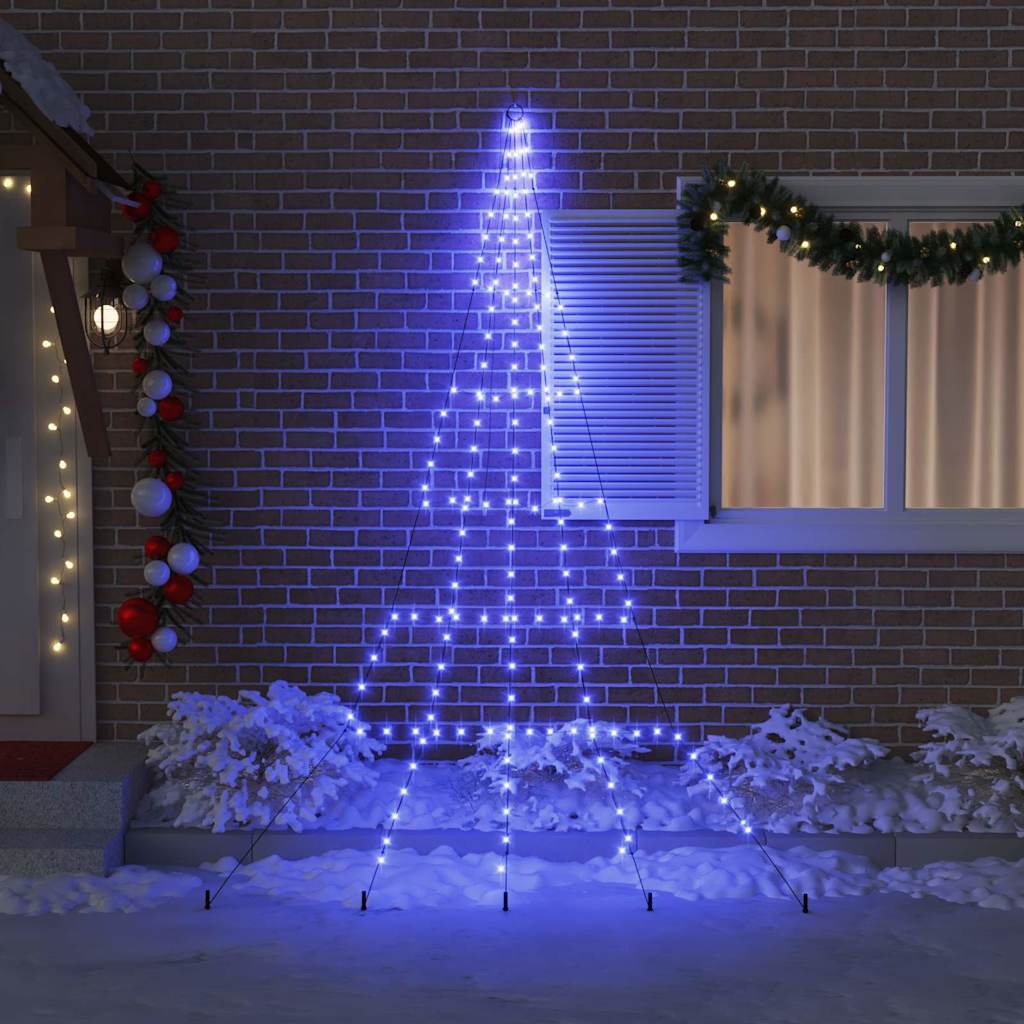 LED Karácsonyfák talajráccsal 168 LED-del Kék 306 cm Fém