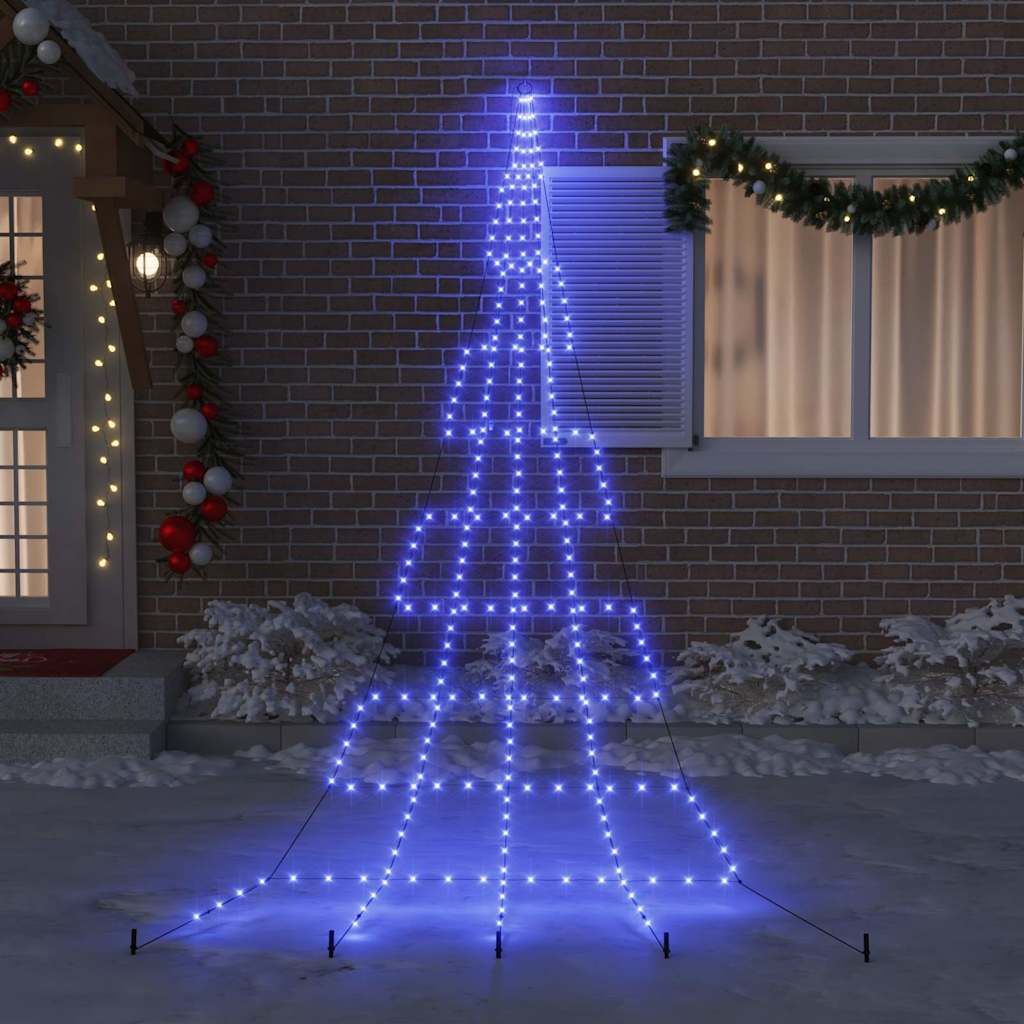 LED Karácsonyfák talajráccsal 276 LED-del Kék 511 cm Fém
