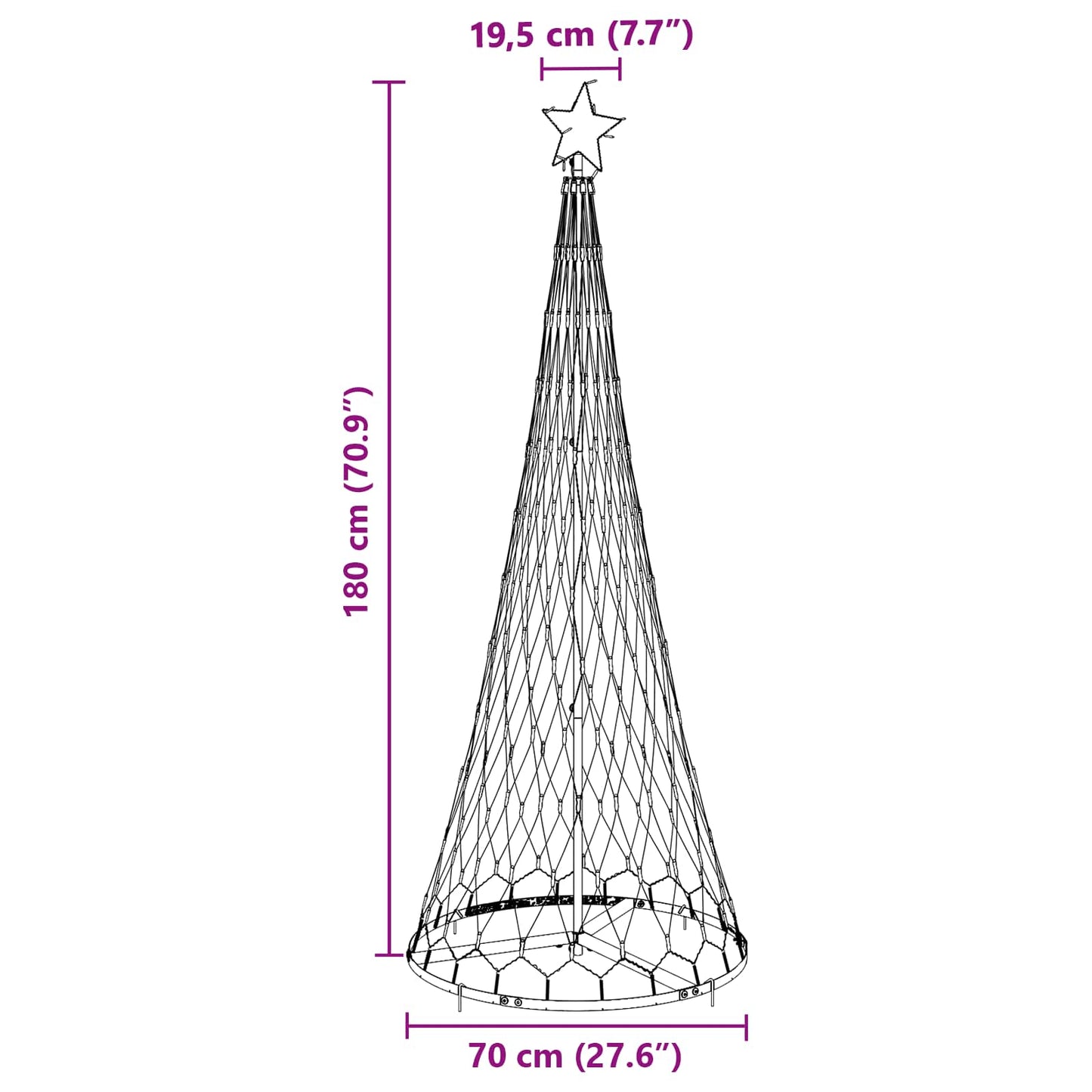 LED Karácsonyi Fenyő 230 LED-del Sokszínű 184,5 cm Fém