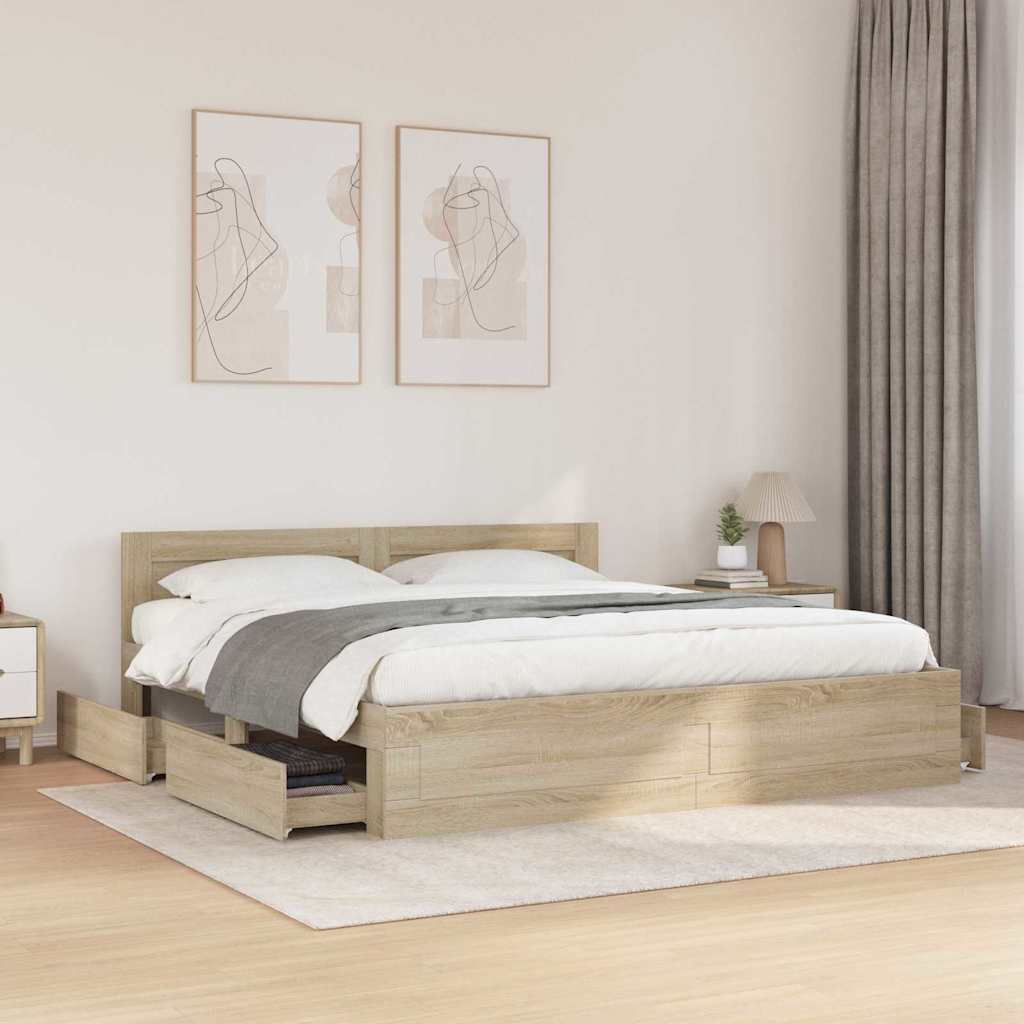 Ágykeret fejtámlával fiókkal 2 pcs Sonoma 193 x 203 cm Faanyag