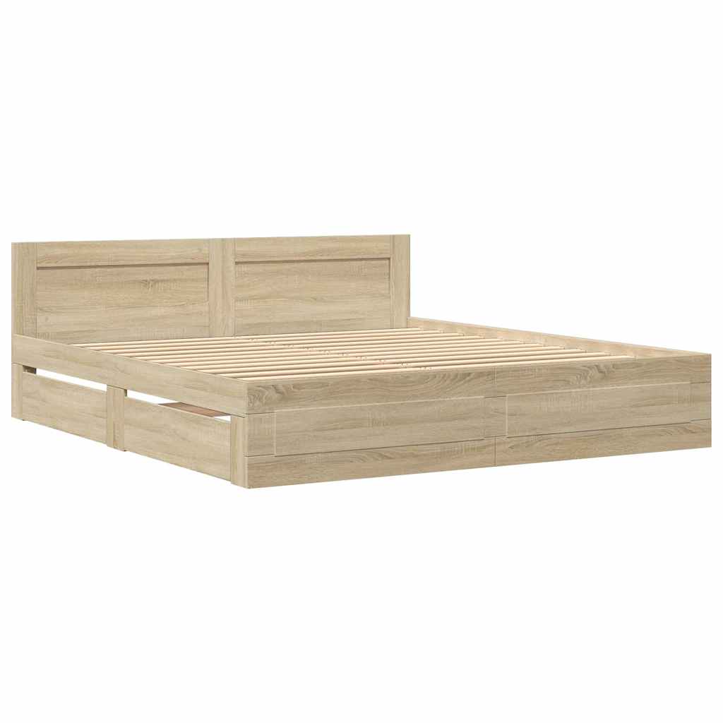 Ágykeret fejtámlával fiókkal 2 pcs Sonoma 193 x 203 cm Faanyag