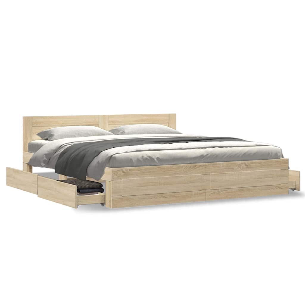 Ágykeret fejtámlával fiókkal 2 pcs Sonoma 193 x 203 cm Faanyag