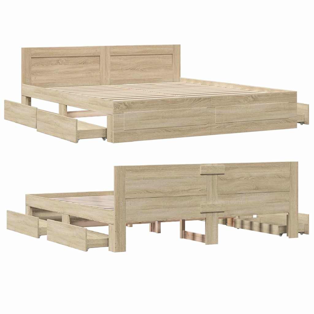 Ágykeret fejtámlával fiókkal 2 pcs Sonoma 193 x 203 cm Faanyag
