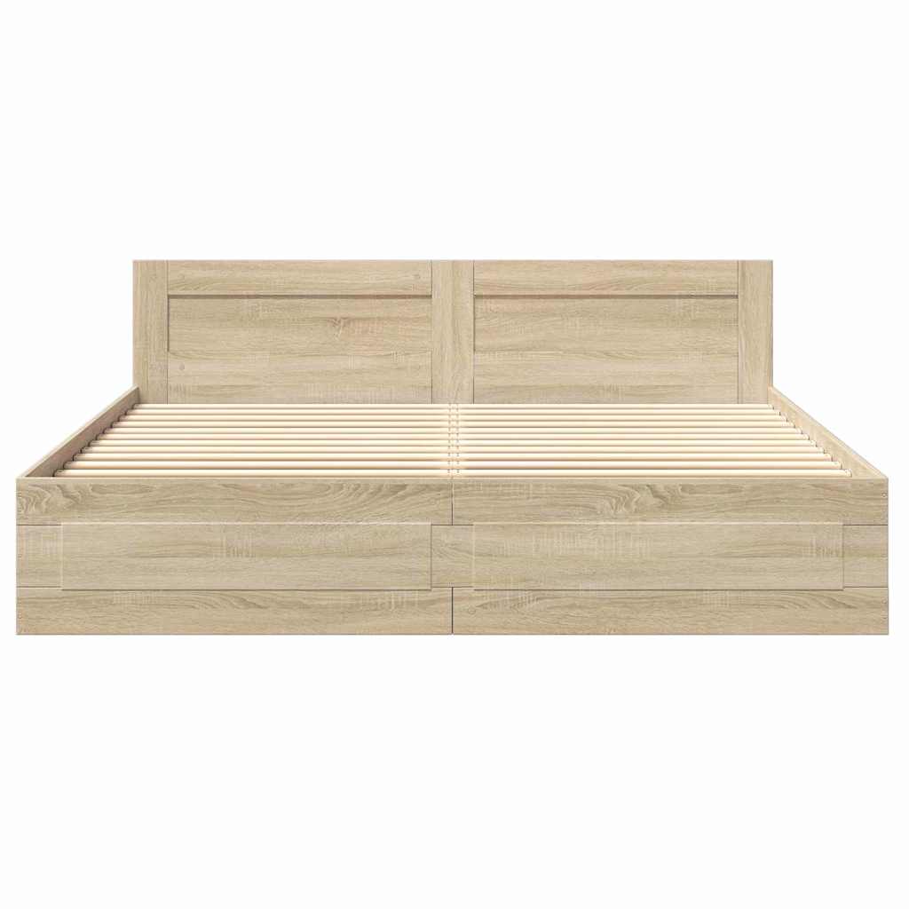 Ágykeret fejtámlával fiókkal 2 pcs Sonoma 193 x 203 cm Faanyag