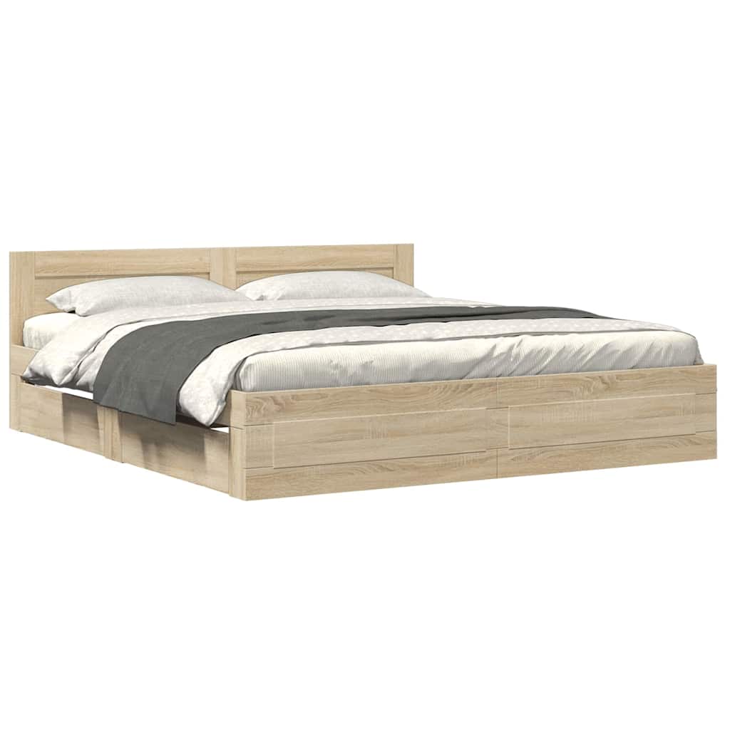 Ágykeret fejtámlával fiókkal 2 pcs Sonoma 193 x 203 cm Faanyag
