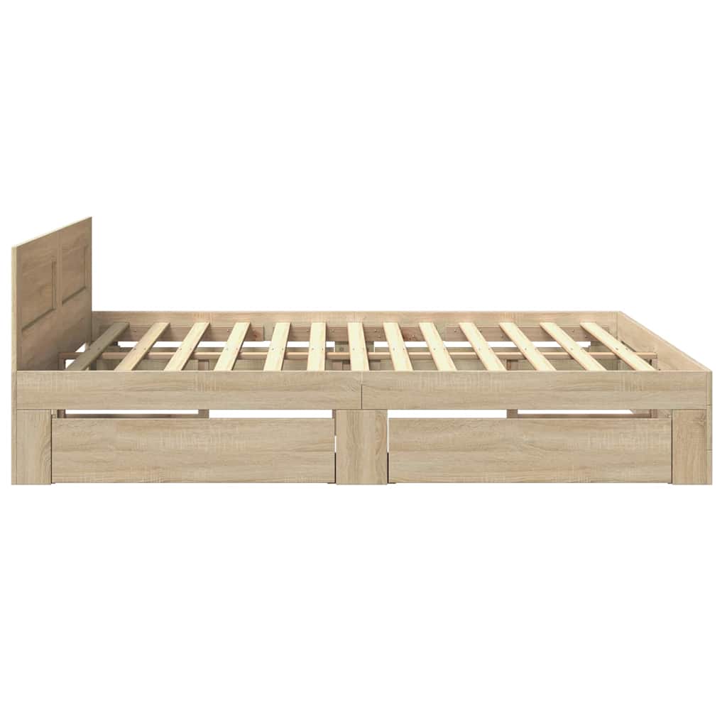 Ágykeret fejtámlával fiókkal 2 pcs Sonoma 193 x 203 cm Faanyag