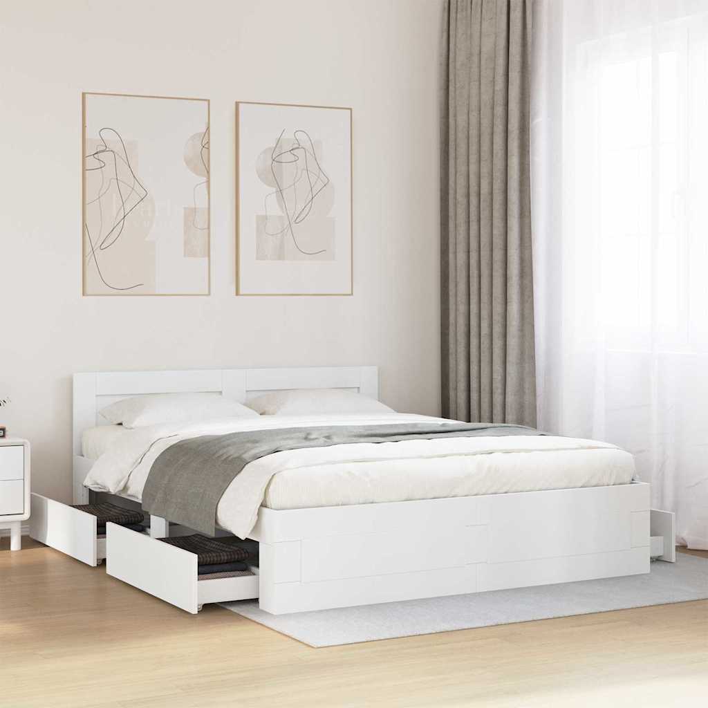 Ágykeret fejtámlával fiókkal 2 pcs Fehér 150 x 200 cm Faanyag
