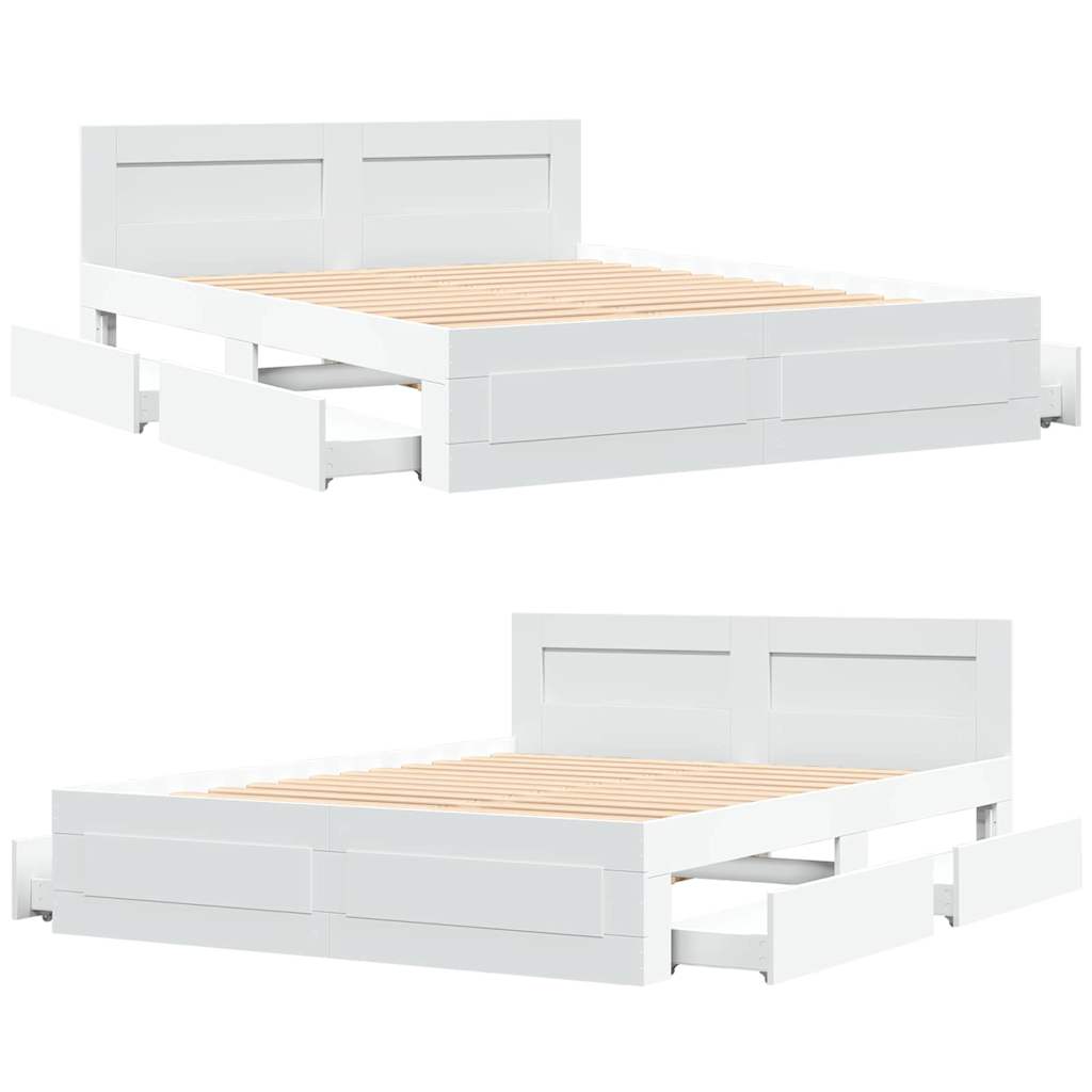 Ágykeret fejtámlával fiókkal 2 pcs Fehér 150 x 200 cm Faanyag