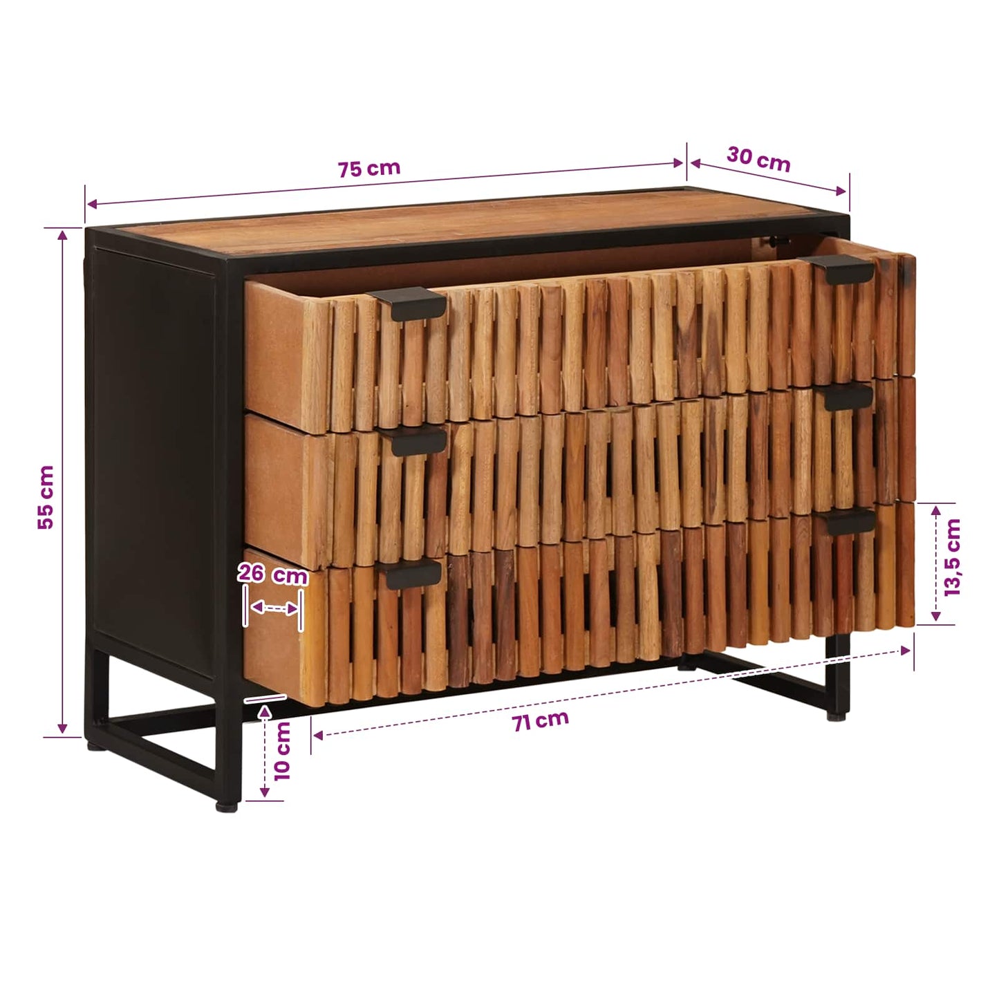Fiókos szekrény 75 x 30 x 54 cm Tömör Mangófa és Műszaki Fa