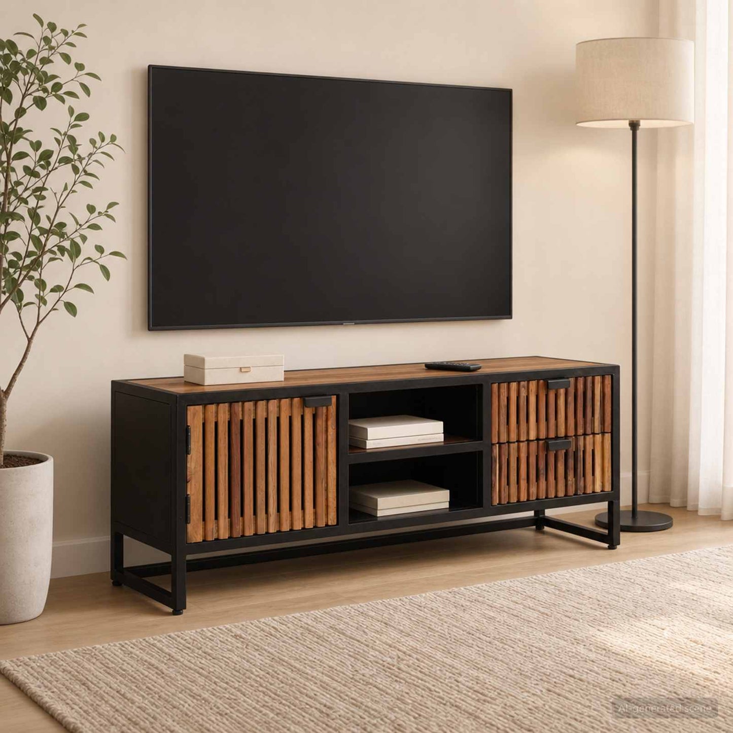 TV szekrény 105 x 30 x 40 cm Tömör Mangófa és Műszaki Fa
