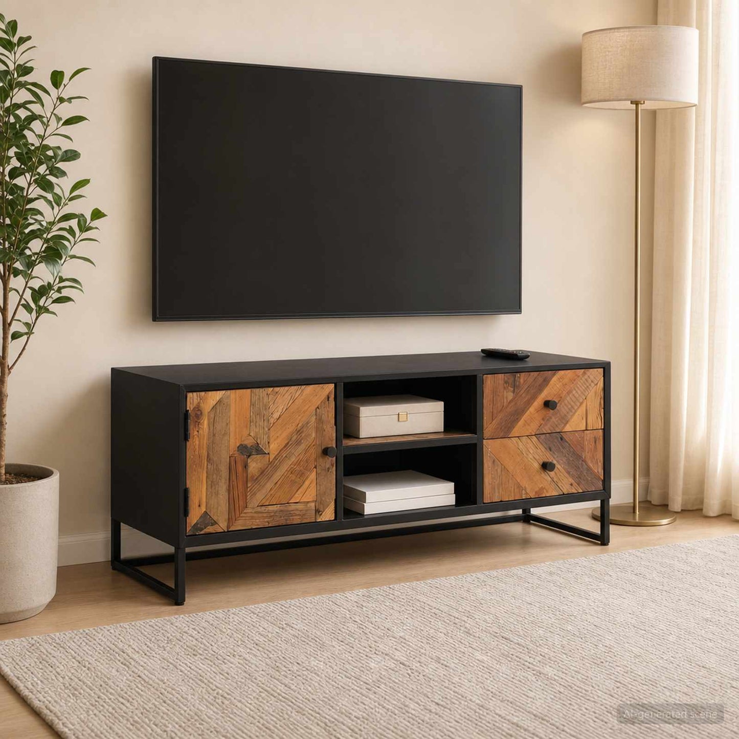 TV szekrény 105 x 30 x 40 cm Tömör Reclaim Fa és Mérnöki Fa