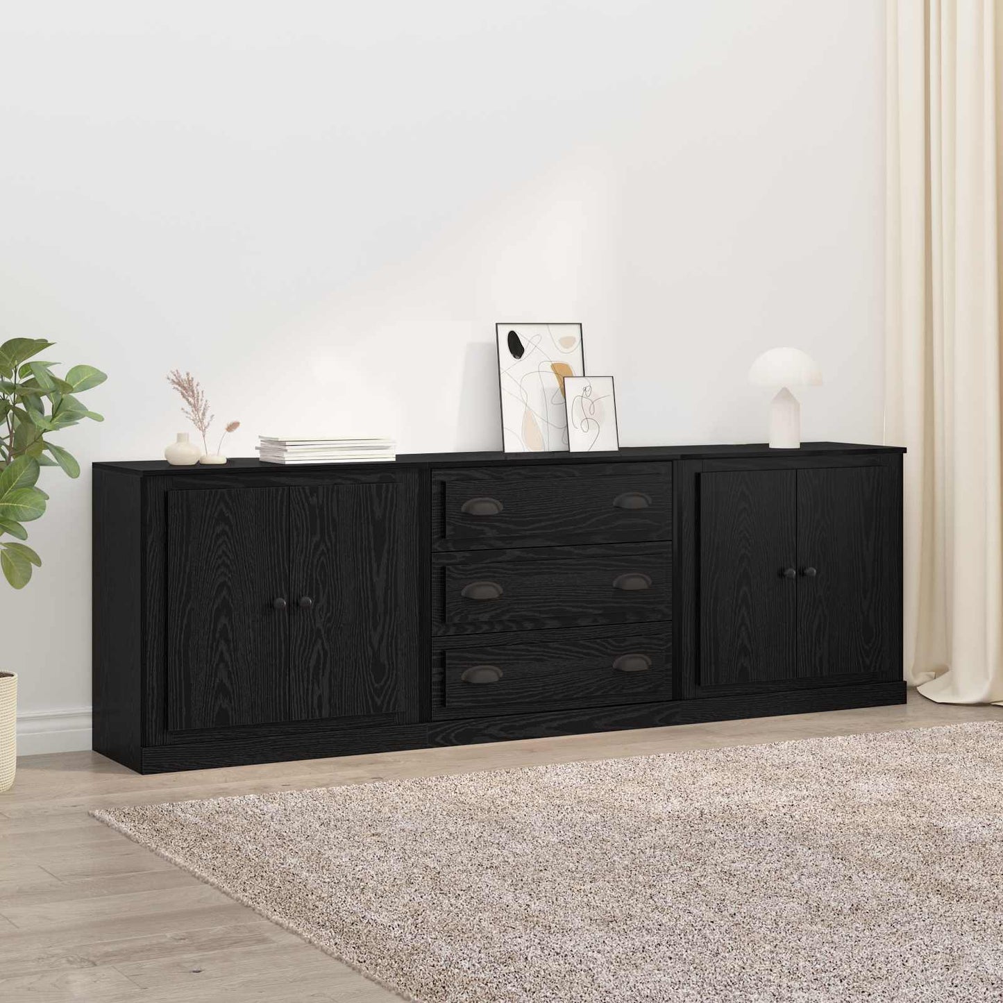 Oldalszekrények fiókkal 3 pcs Fekete Tölgy 210 x 35,5 x 67,5 cm