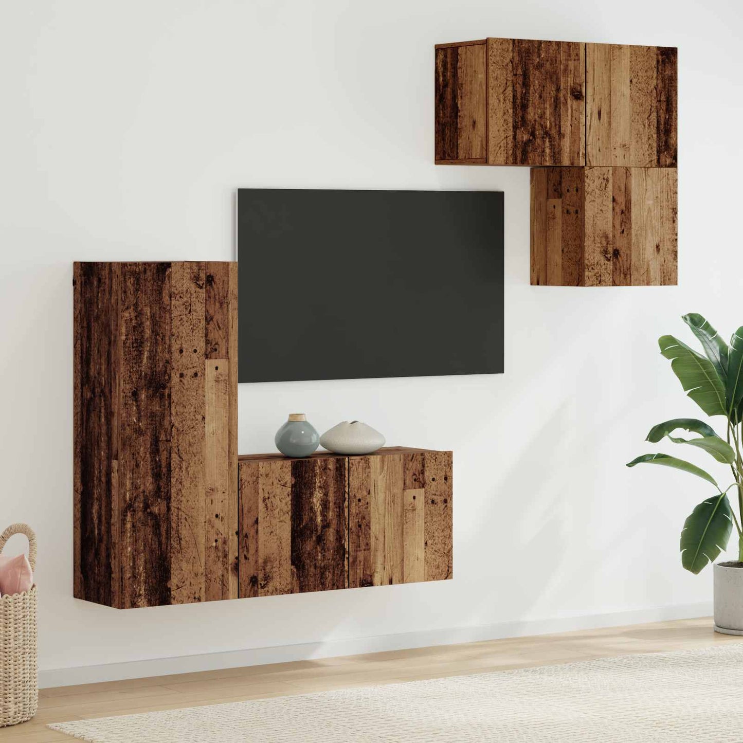 TV szekrény 4 pcs Öreg fa Szerelt Fa