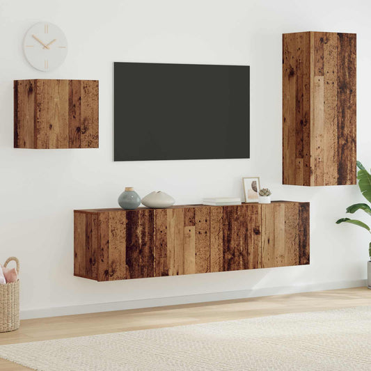 TV szekrény Falra szerelhető 4 pcs Öreg fa Faanyag