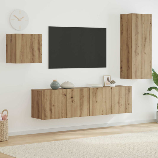 TV szekrény Falra szerelhető 4 pcs Artisan tölgy Faanyag