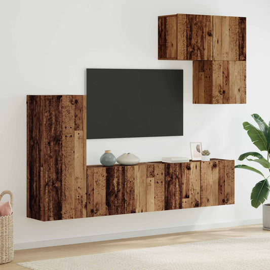 TV faliszekrény Falra szerelhető 5 pcs Öreg fa Faanyag