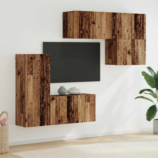 TV faliszekrény Falra szerelhető 5 pcs Öreg fa Faanyag