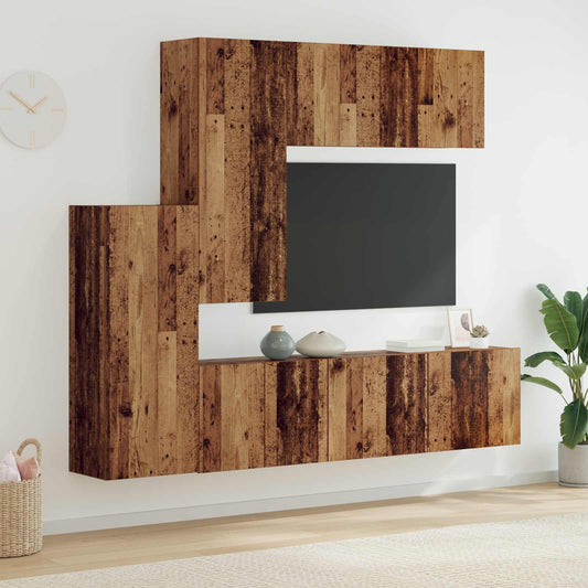 TV faliszekrény Falra szerelhető 5 pcs Öreg fa Faanyag