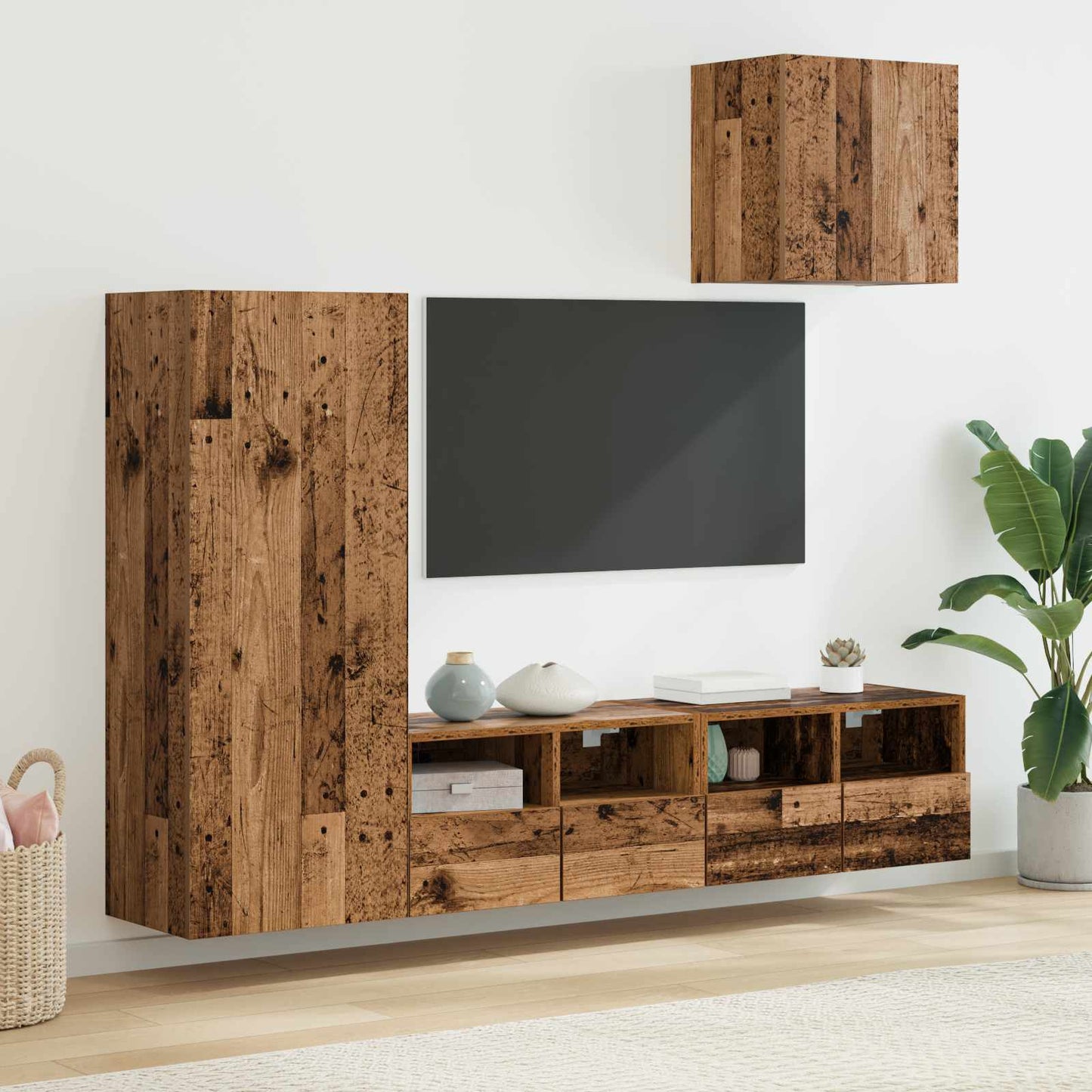 TV Fali Egységek 4 pcs Öreg fa Faanyag