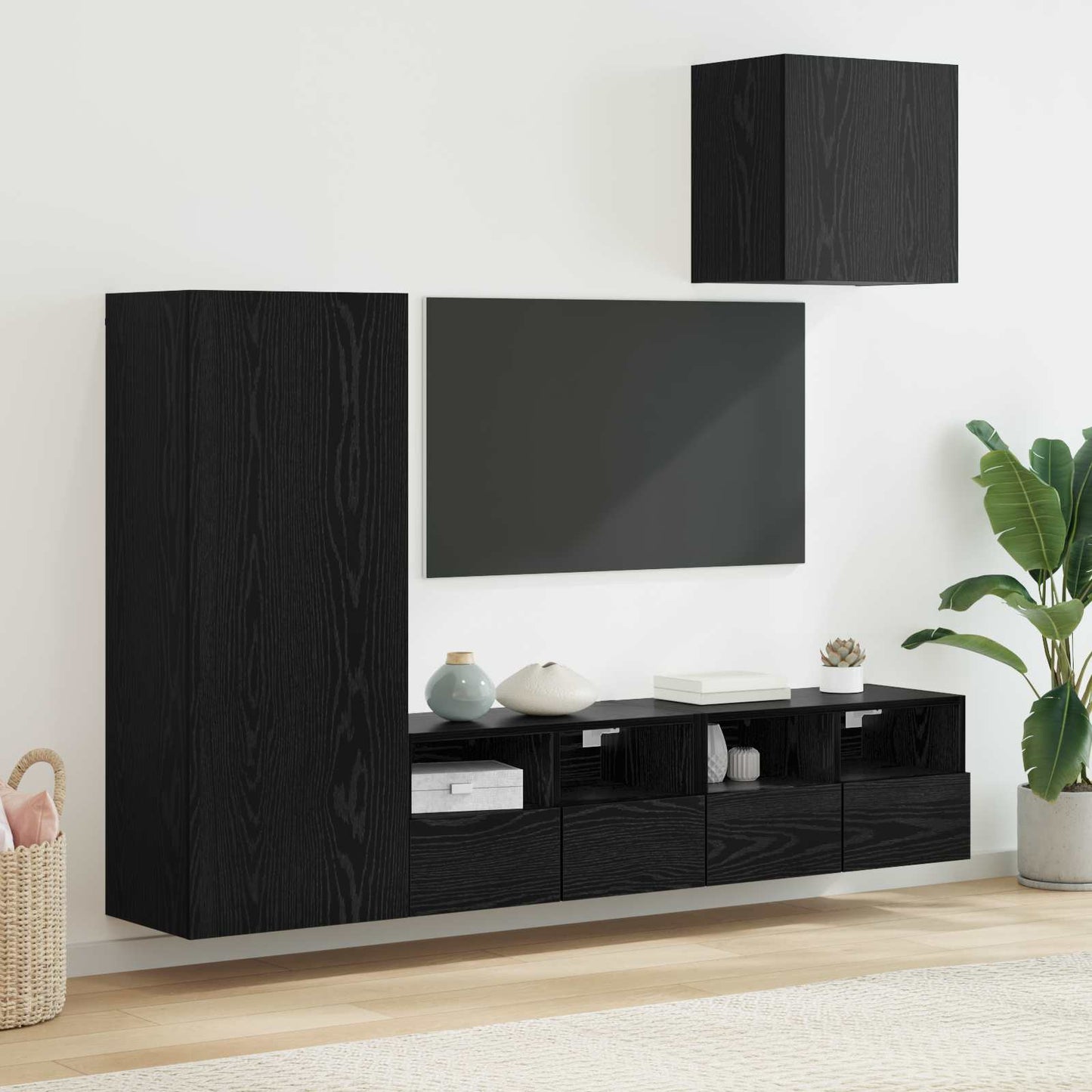 TV Fali Egységek 4 db Fekete tölgy Szerelt Fa