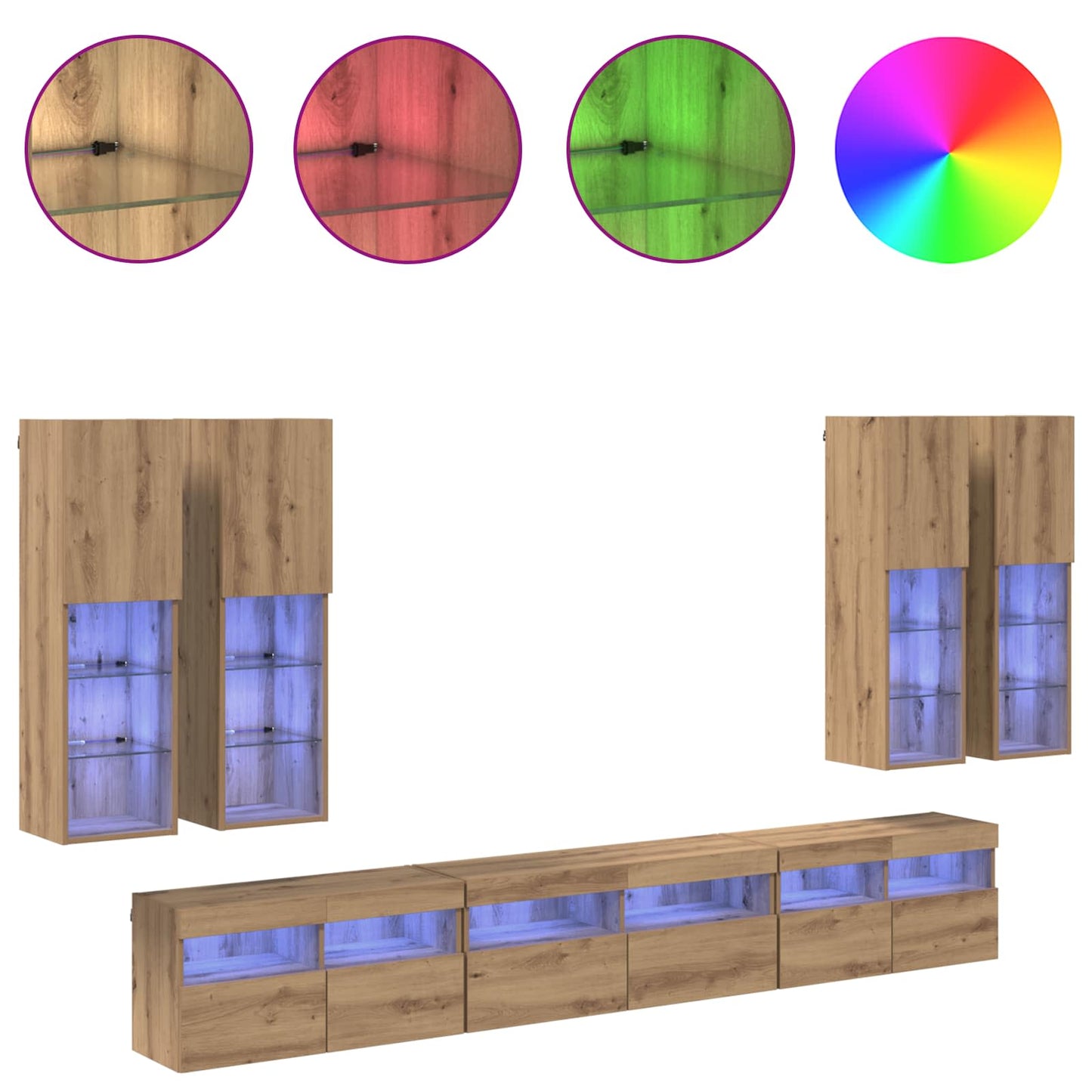 TV falit kabinet szett 7 pcs Artisan tölgy Szerelt Fa