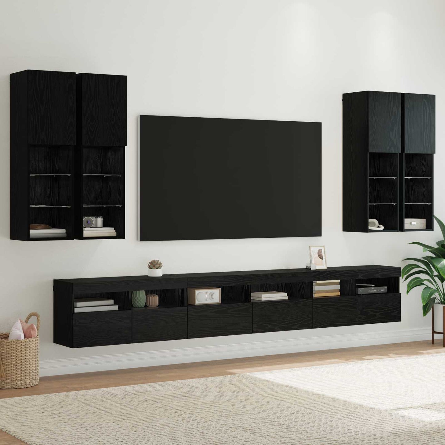 TV falit kabinet szett 7 pcs Fekete tölgy Szerelt Fa
