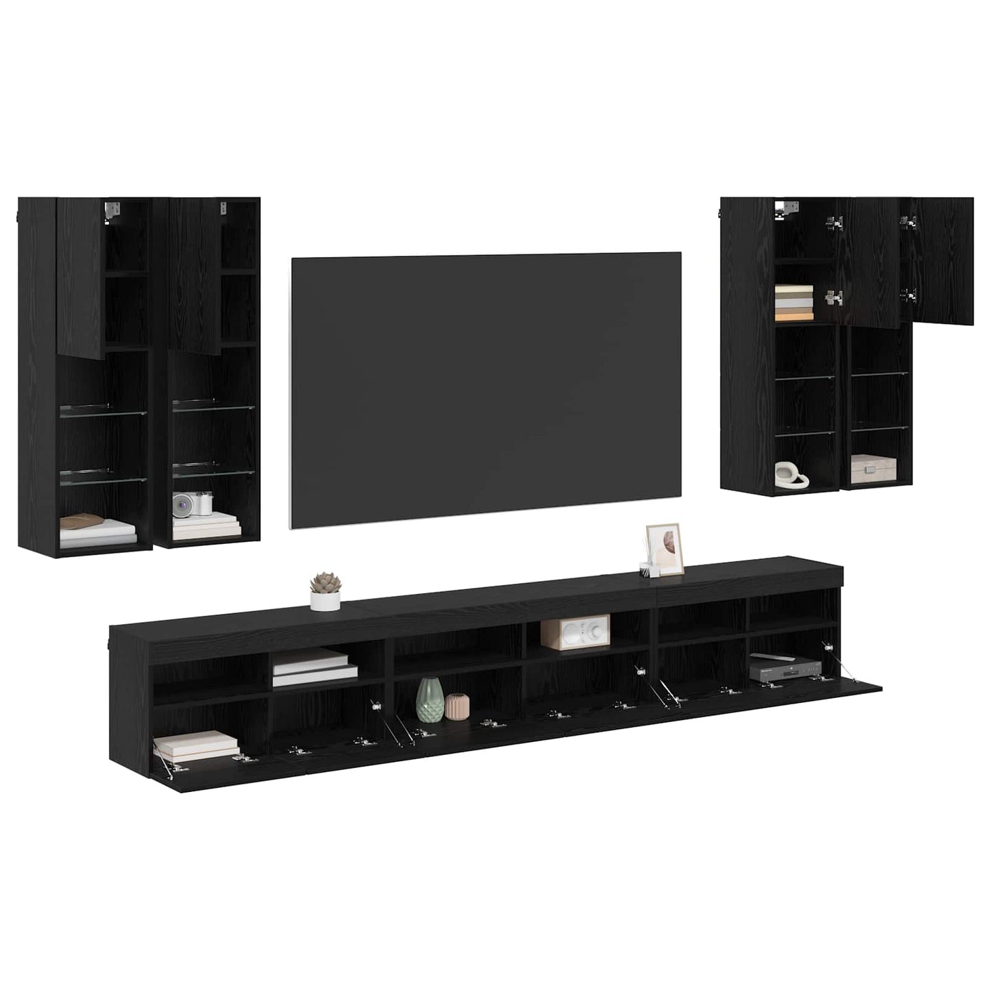 TV falit kabinet szett 7 pcs Fekete tölgy Szerelt Fa