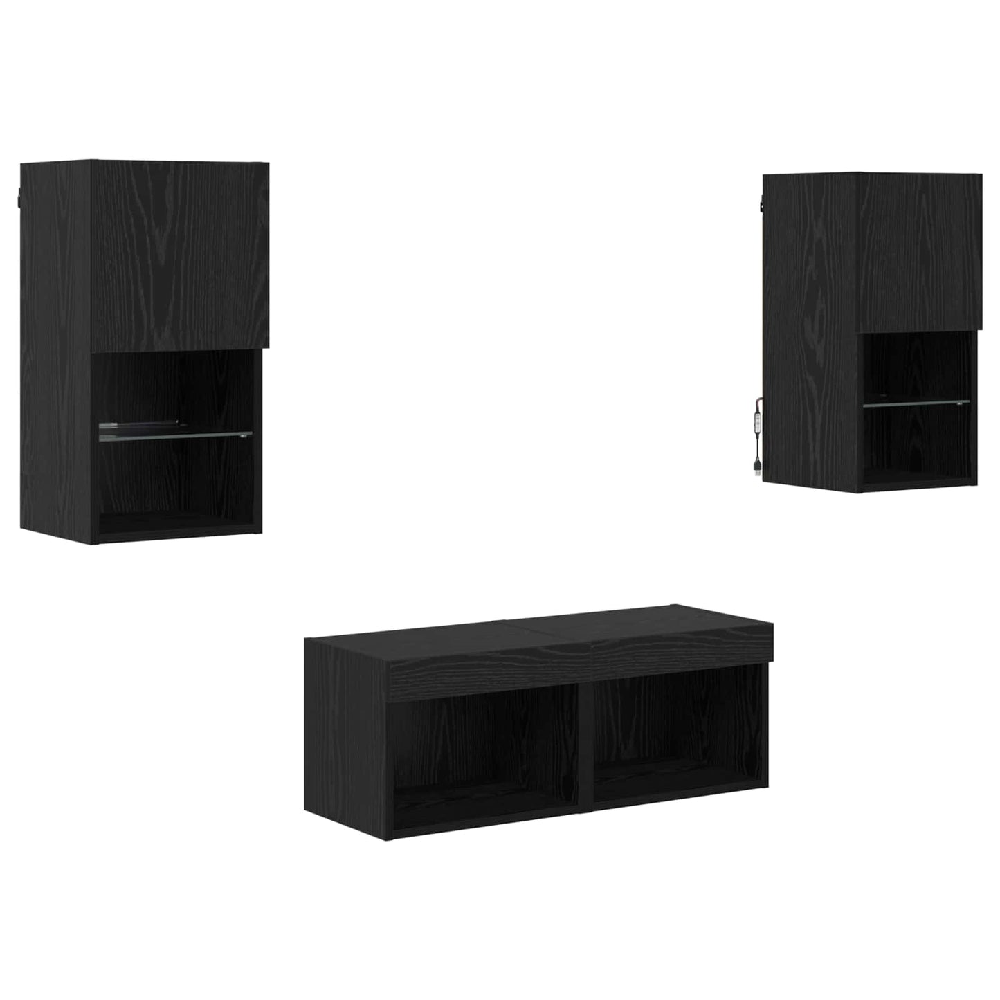 TV Fali Szekrények LED -es lámpákkal 4 pcs Fekete tölgy Faanyag