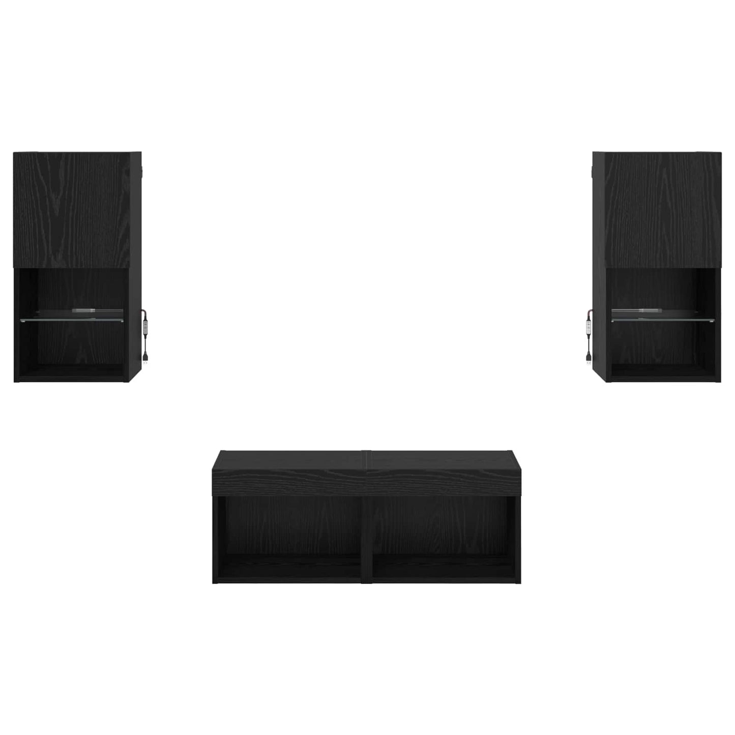 TV Fali Szekrények LED -es lámpákkal 4 pcs Fekete tölgy Faanyag