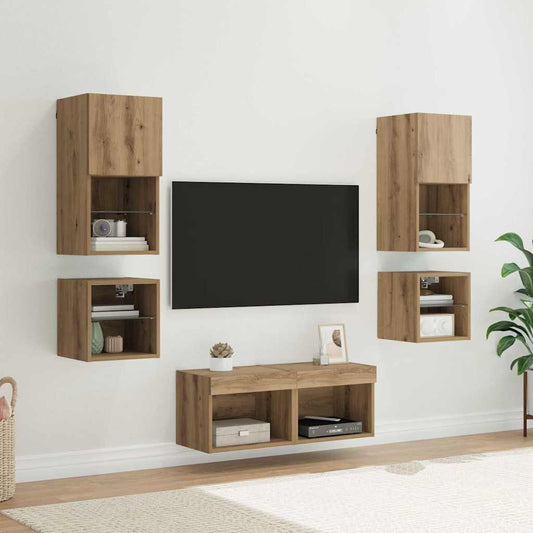 TV Fali Egységek 8 pcs Artisan tölgy Faanyag