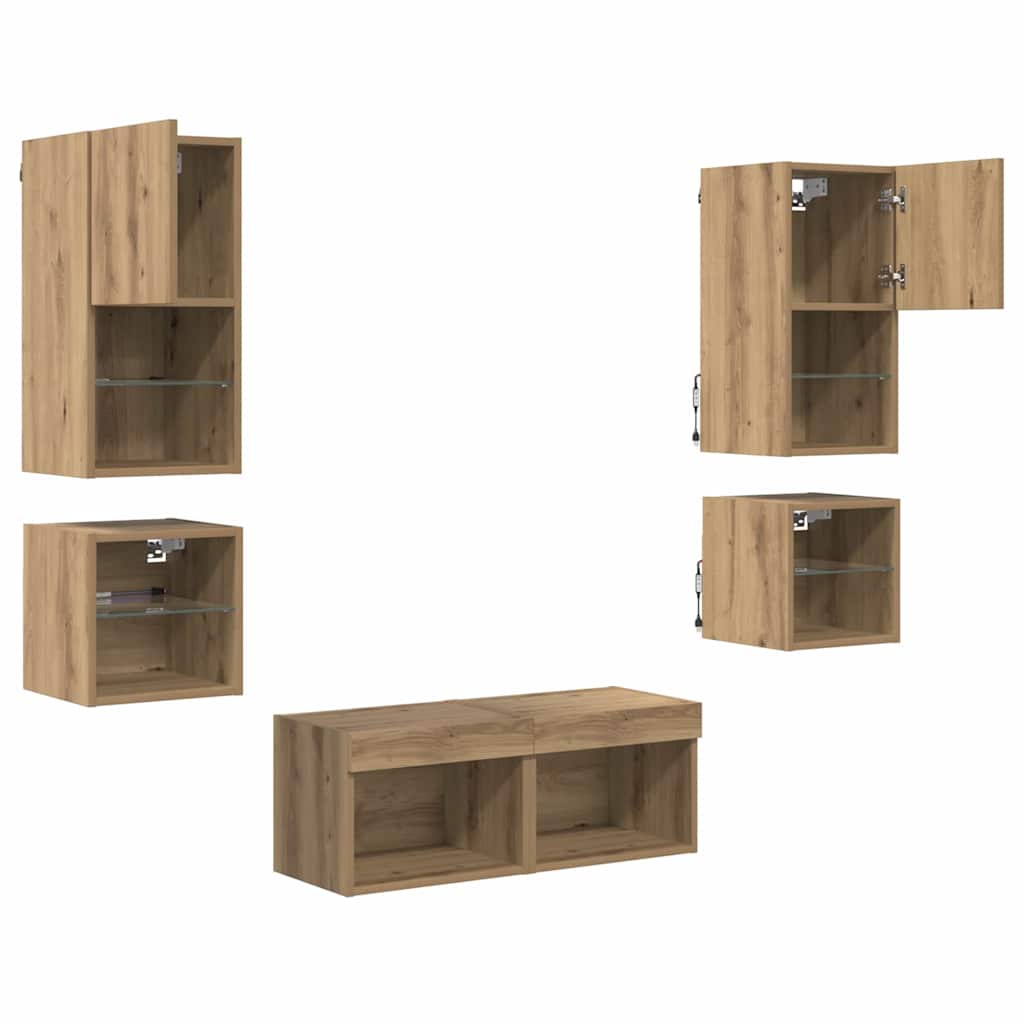 TV Fali Egységek 8 pcs Artisan tölgy Faanyag