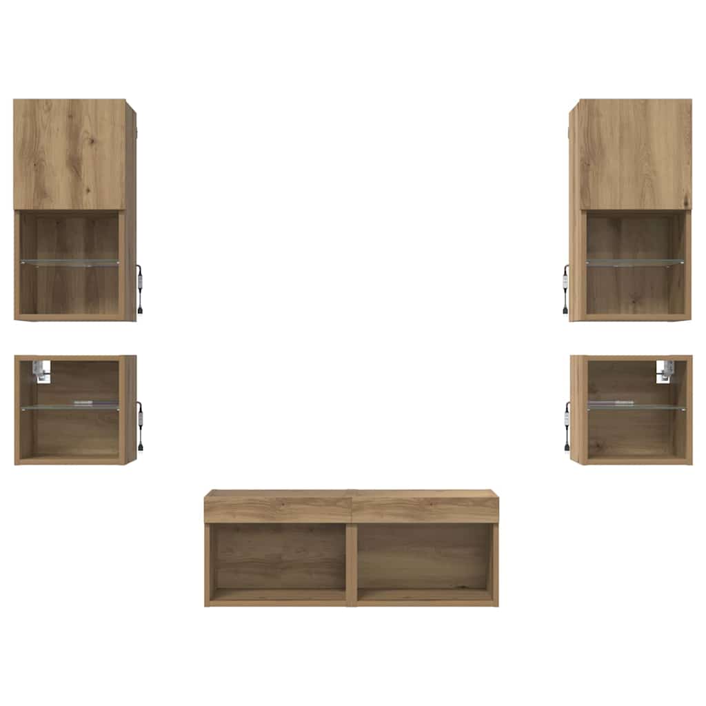 TV Fali Egységek 8 pcs Artisan tölgy Faanyag