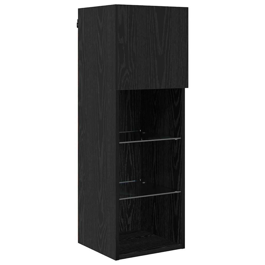 TV Fali Egységek LED -es lámpákkal 5 pcs Fekete tölgy Faanyag