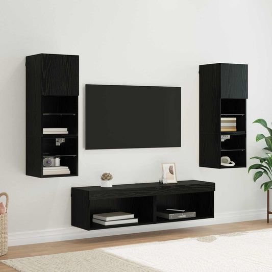 TV faliszekrény LED -es lámpákkal 6 pcs Fekete tölgy Faanyag