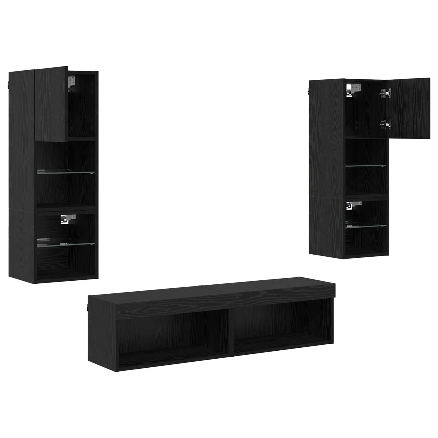 TV faliszekrény LED -es lámpákkal 6 pcs Fekete tölgy Faanyag