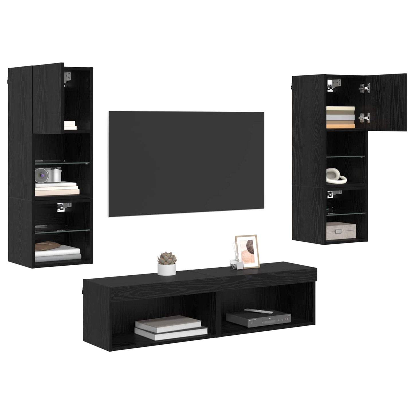 TV faliszekrény LED -es lámpákkal 6 pcs Fekete tölgy Faanyag