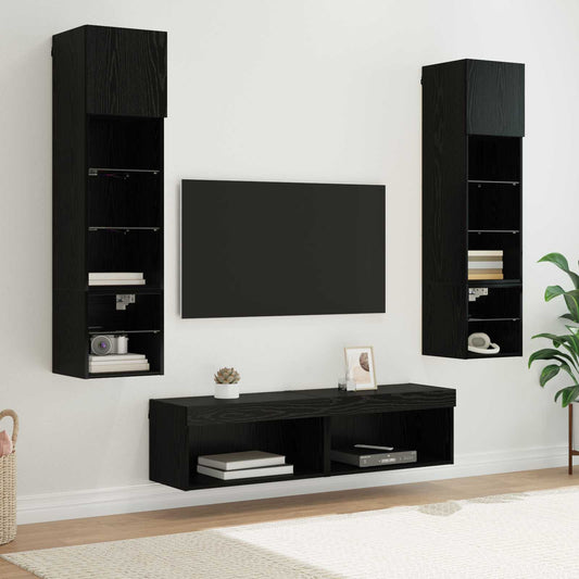 TV faliszekrény LED -es lámpákkal 6 pcs Fekete tölgy Faanyag
