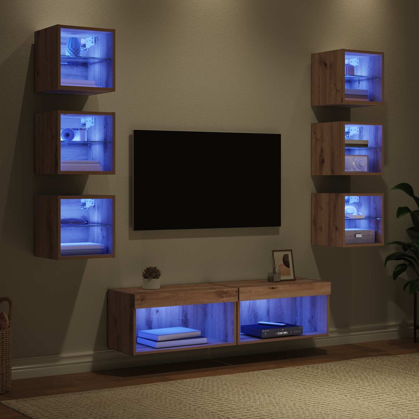 TV szekrény 8 pcs Artisan tölgy Üveg