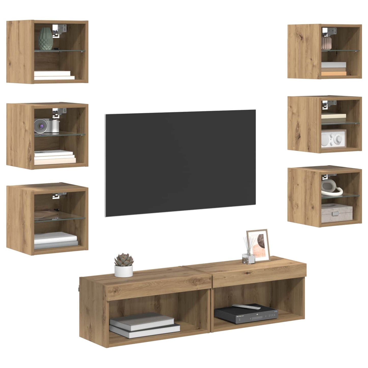 TV szekrény 8 pcs Artisan tölgy Üveg