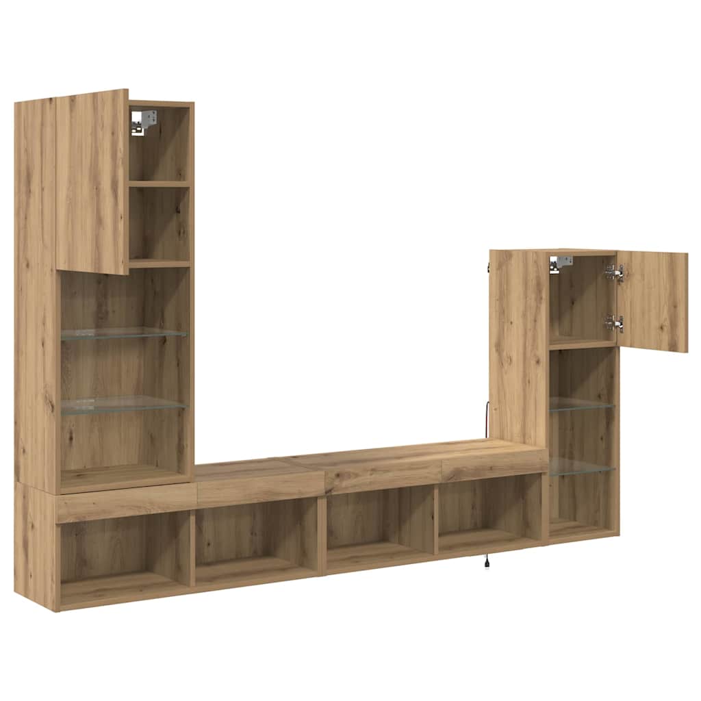 TV Fali Egységek 4 pcs Artisan tölgy Szerelt Fa